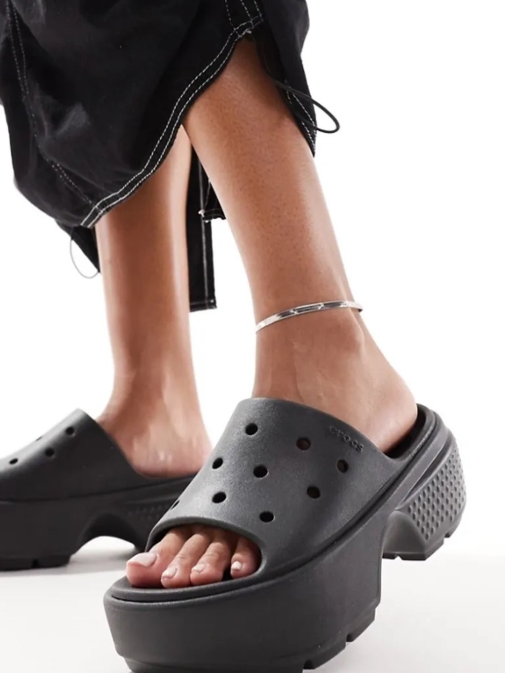 CROCS Stomp Black Chunky Platform Slides Clogs 6 Whimsigoth Y2K Streetwear